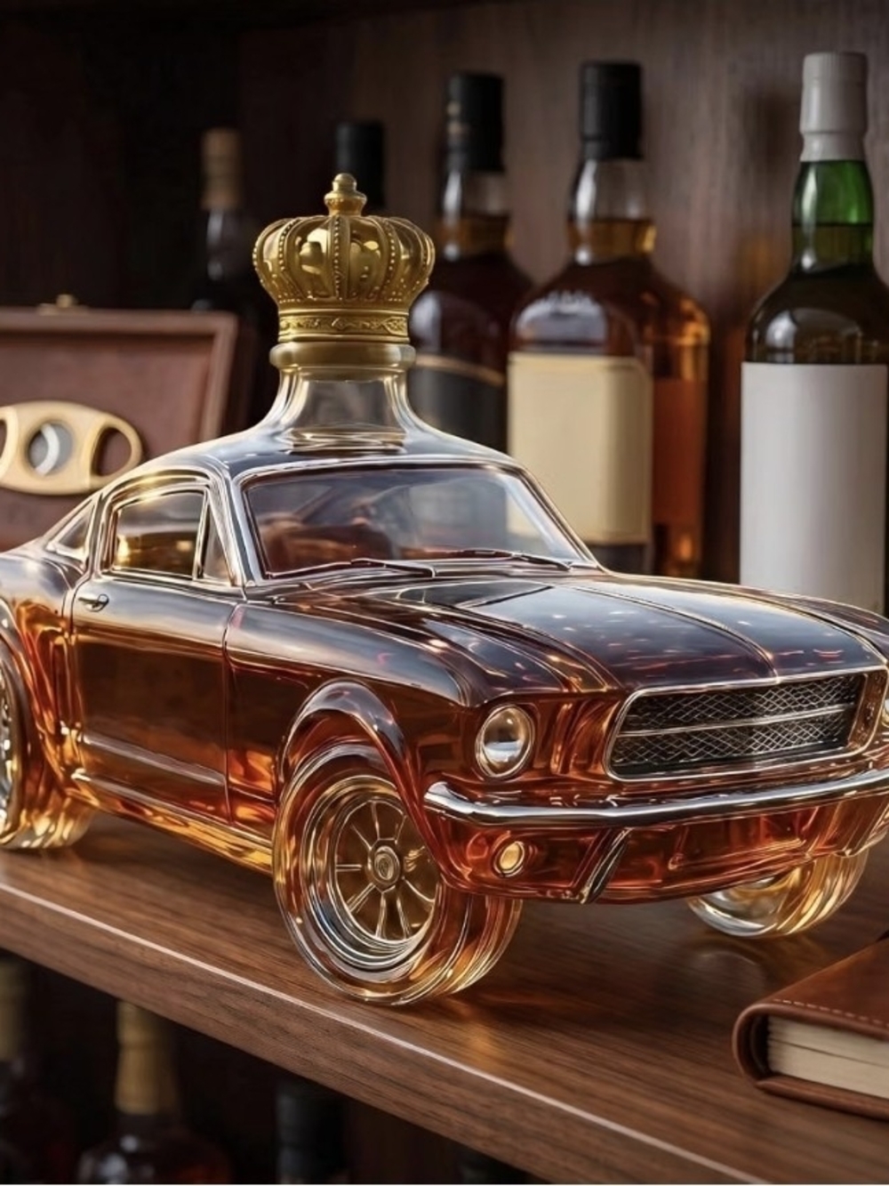 Glass Crown Royal Mustang Decanter with Gold Crown Stopper